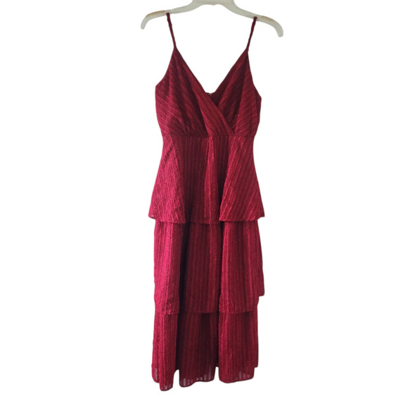 Lulu's Wine Red Striped Tiered Midi Dress Small Sleeveless - Picture 4 of 8